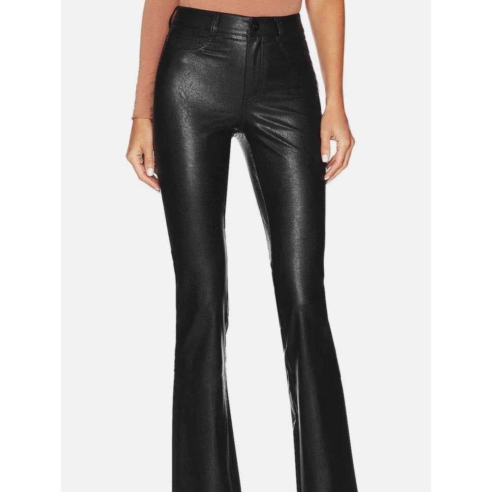 NEW Paige High Rise Faux Leather Manhattan Boot Cut Pants 29 Black Sleek Rocker - Picture 12 of 12
